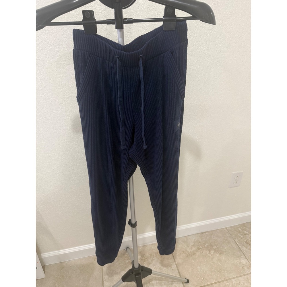 Alo Yoga Muse Womens Ribbed Jogger Sweatpants Navy Drawstring S NO TAG